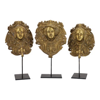 19th Century Antique French Bronze Female Head Billiard Pockets - Three Pieces For Sale
