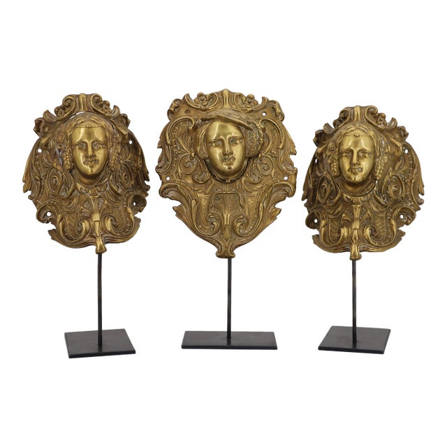 19th Century Antique French Bronze Female Head Billiard Pockets - Three Pieces For Sale
