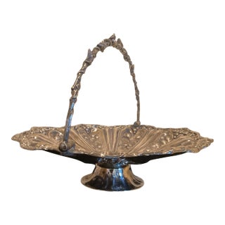 Antique Embossed Art Noavue Motif Fruit Basket With a Foldig Handelon a Pesdestal For Sale