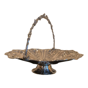 Antique Embossed Art Noavue Motif Fruit Basket With a Foldig Handelon a Pesdestal