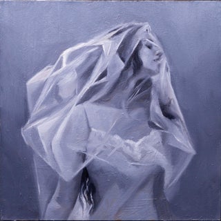 Beyond by Ximena Rendon | Oil on Panel Portrait of a Woman in a Veil For Sale