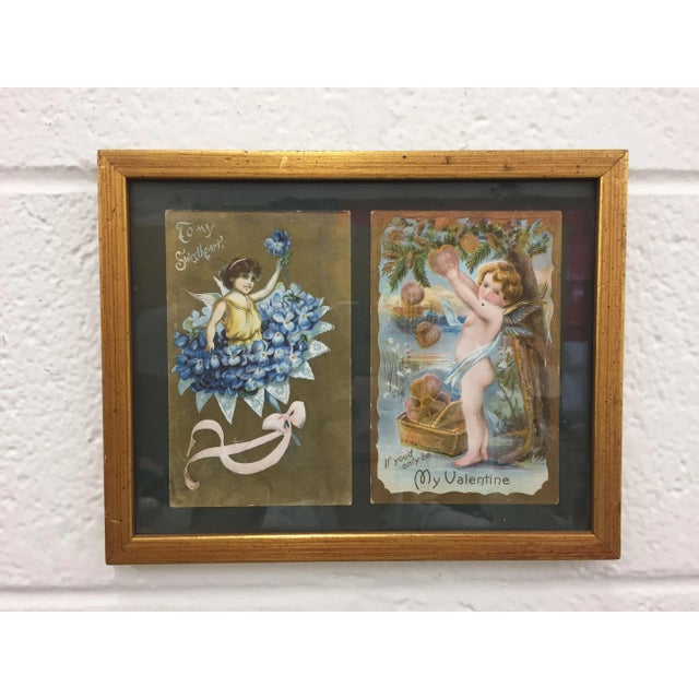 Gorgeous Pair Antique Framed Valentines. Original Finish and Fittings on beautiful Gold Gilt Frame. Pair Valentines have a...