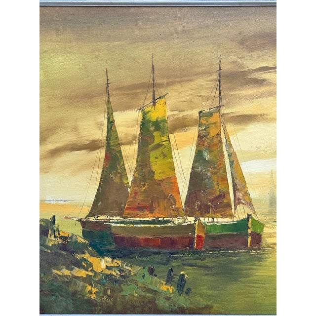 Mid-Century Modern Mid Century Modern Framed Original Signed Seascape Oil Painting on Canvas For Sale - Image 3 of 5