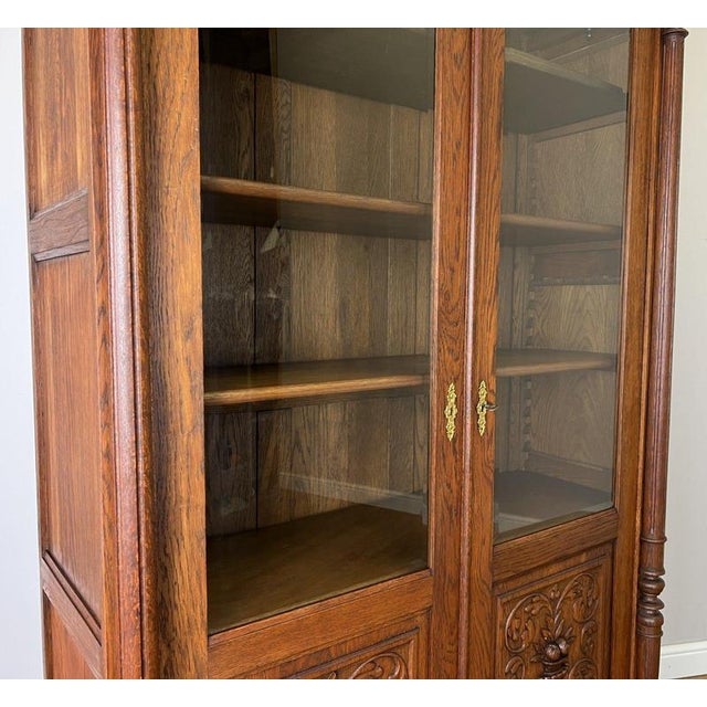 Wood Antique French Glazed Oak Display Bookcase For Sale - Image 7 of 14