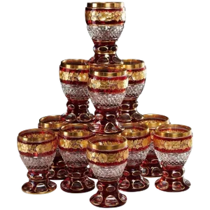 Late 19th Century Ruby & Parcel-Gilt Bohemian Glasses - Set of 12