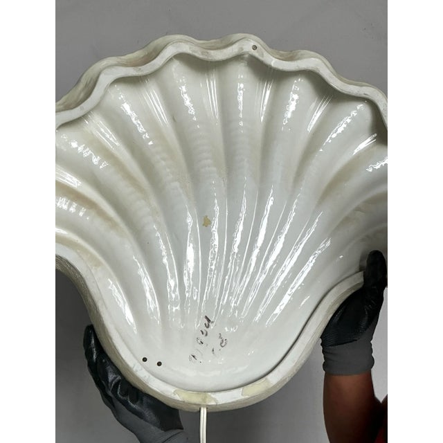 Late 20th Century Vintage Coastal Monumental Glazed Ceramic Clamshell Light Sconce For Sale - Image 5 of 10