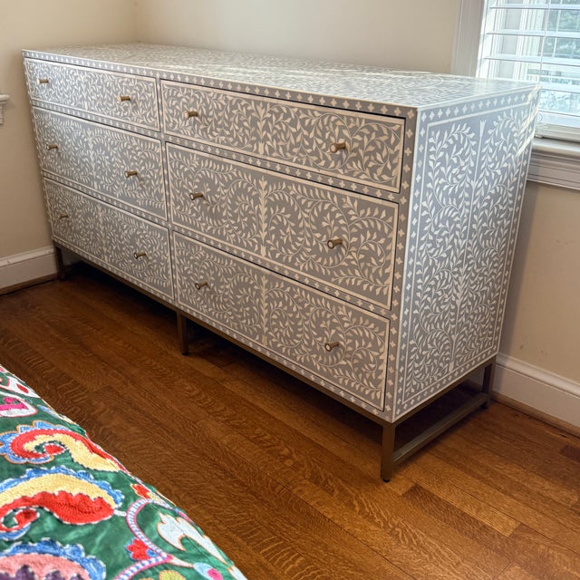 Gray Anthropologie Scroll Vine Inlay Dresser For Sale - Image 8 of 10