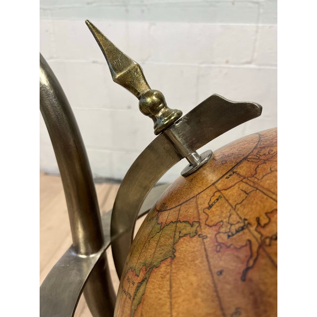Metal Vintage Hollywood Regency Steel, Brass & Glass Globe Side Table For Sale - Image 7 of 11