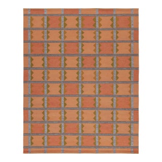 Rug & Kilim’s Scandinavian Style Kilim in Orange, Gray & Brown Geometric Pattern - 5x7 For Sale
