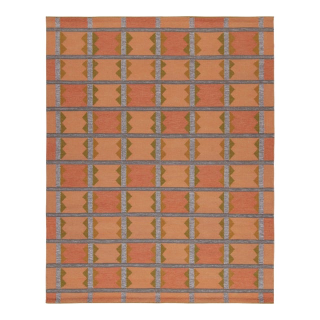 Rug & Kilim’s Scandinavian Style Kilim in Orange, Gray & Brown Geometric Pattern - 5x7 For Sale