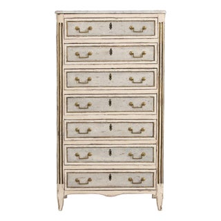 18th C. French Painted Tall Chest of Drawers With Original Marble Top For Sale