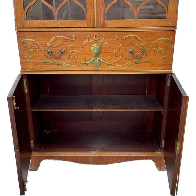Brown English Satinwood Painted Bureau Bookcase For Sale - Image 8 of 10