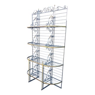 1940s Vintage French Iron and Brass Bakers Rack With Scroll Designs For Sale