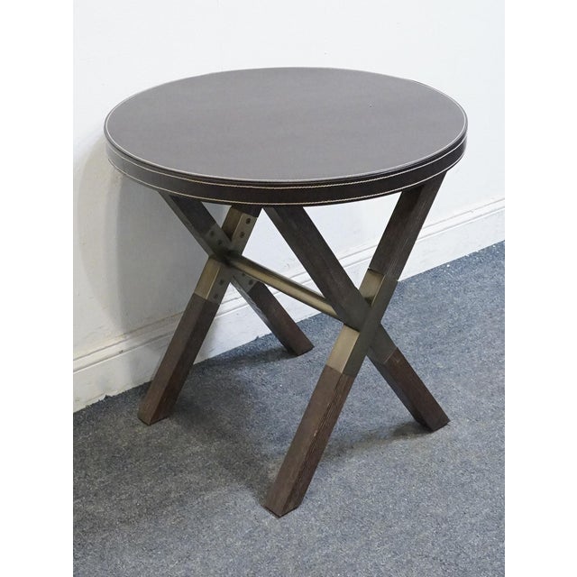 Contemporary Bernhardt Furniture Clarendon Collection Contemporary 26" Round X-Frame Accent Table W. Leather Wrapped Top 377-125 For Sale - Image 3 of 8