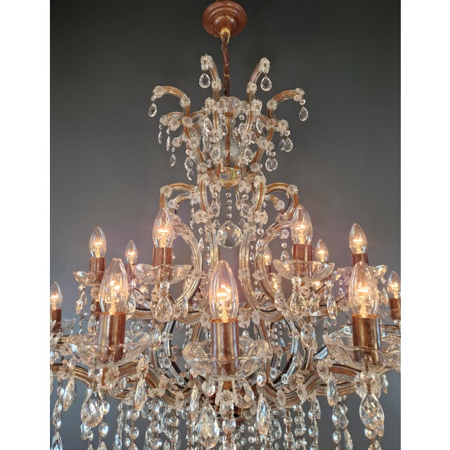 Large Antique Crystal Chandelier Restored Italian Bohemian Style Vintage For Sale - Image 16 of 18
