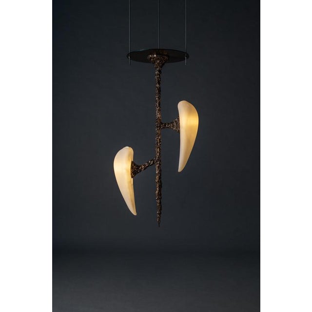 Contemporary LV-426 Vertical 2 Diffusers Pendant in Patinated Cast Bronze by William Guillon For Sale - Image 3 of 16