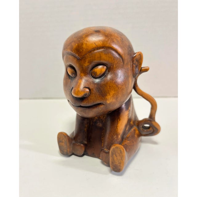 RARE Antique Japanese Hand Carved Wooden Monkey Figurine Aprox. dimensions: 4.5"H x 3"W Very good original condition!