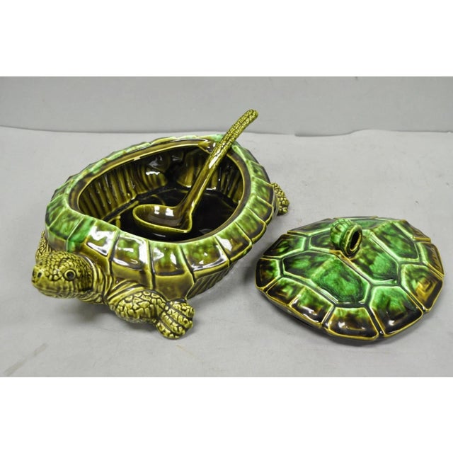 Vintage Tilso Japan Mid Century Modern Green Ceramic Figural Turtle Soup Tureen For Sale - Image 12 of 17