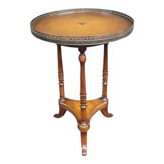 Theodore Alexander Leather & Brass Top Accent Table For Sale