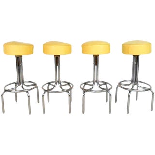 Mid-Century Vinyl & Chrome Bar Stools - Set of 4 For Sale