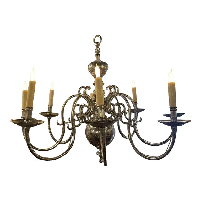 Early 20th Century English Silver Plate Eight-Light Chandelier For Sale