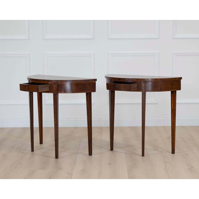 Pair of English 19th Century Demi-Lune Side Tables For Sale - Image 11 of 12