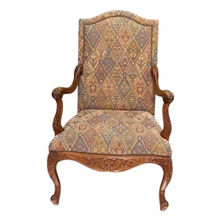 1990s French Provincial Library Armchair W/ Tapestry Upholstery For Sale