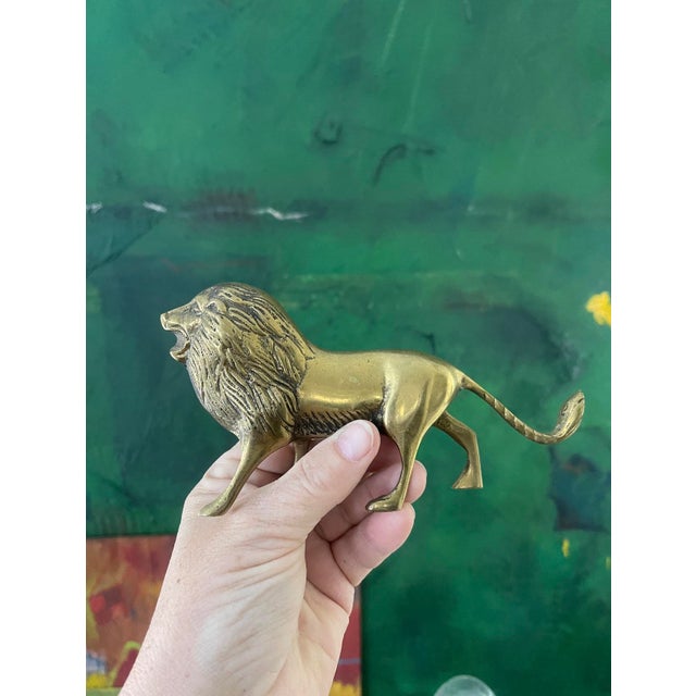 Metal Pair of Vintage Brass Lions For Sale - Image 7 of 9