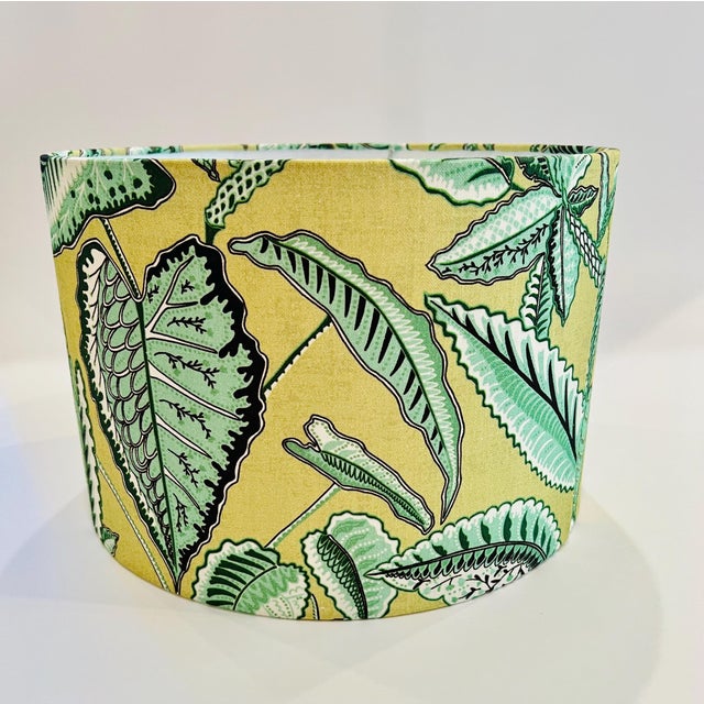 Botanical Luxe Drum Lampshade in Green & Gold Foliage Pattern For Sale - Image 4 of 4