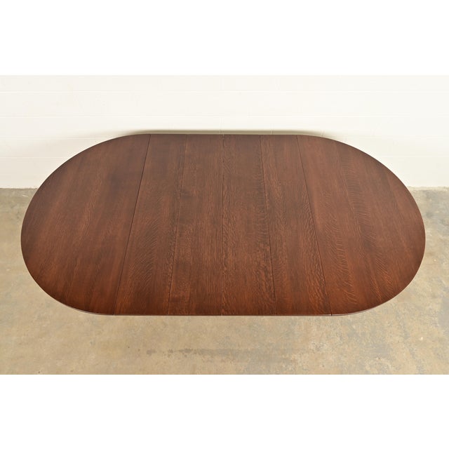 Stickley Brothers Antique Mission Oak Arts & Crafts Pedestal Extension Dining Table, Newly Refinished For Sale - Image 9 of 13