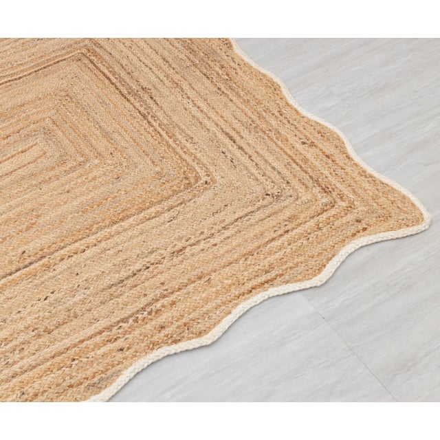 Textile White Wave Scallop Edge Jute Rug 9x12Ft. For Sale - Image 7 of 12