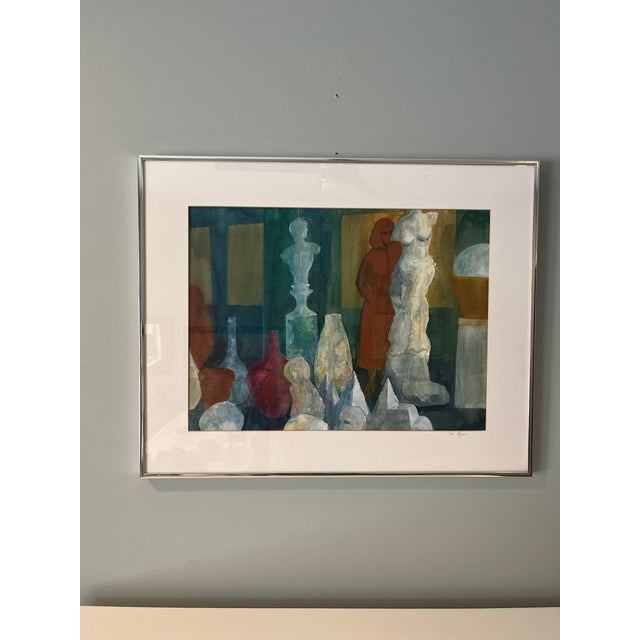 Vintage 70's Mid-Century Modern Abstract Framed Vibrant Watercolor Painting - Signed and Titled For Sale - Image 4 of 11