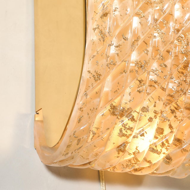 Pair of Modernist Hand-Blown Murano Braided Motif Glass Sconces W/ 24 Karat Gold For Sale - Image 18 of 18
