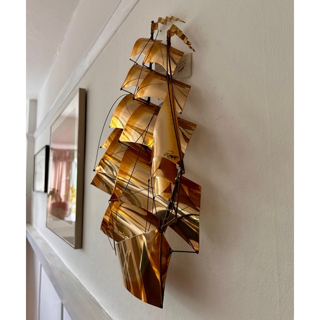 Mid-Century Modern John DeMott Brutalist Metal and Brass Sailing Ship Wall Sculpture For Sale - Image 3 of 13