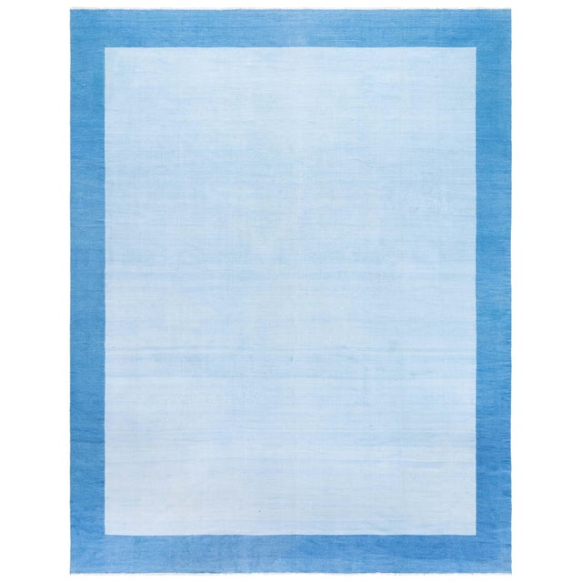 Doris Leslie Blau Vintage Indian Dhurrie Blue With Blue Flatweave Cotton Rug For Sale