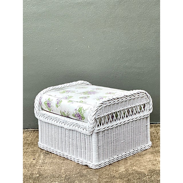 Vintage Braided White Rattan Ottoman For Sale In West Palm - Image 6 of 12