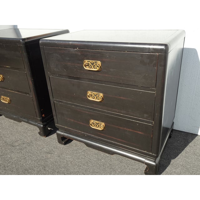Black Vintage Williams Sonoma Nightstands Ming Asian Chinoiserie Black Side Tables For Sale - Image 8 of 16