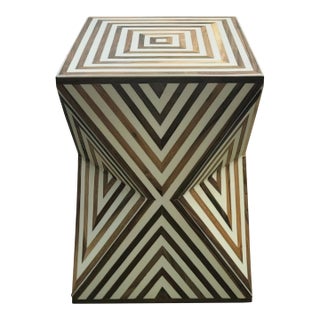 Contemporary Traditional Moroccan Resin and Walnut Wood Stool / Beige Hourglass Silhouette For Sale