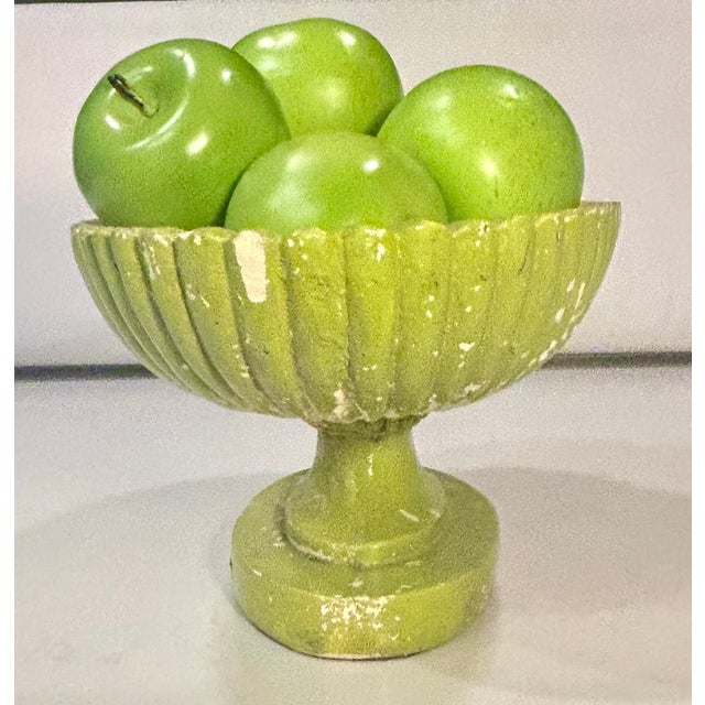 Vintage Hollywood Regency Plaster Pedestal Bowl by Milano With Green Apples-Set of 9 For Sale - Image 4 of 11