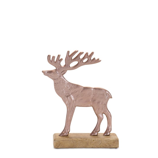Contemporary Metal Deer Silhouette with Wood Base (Set of 2) For Sale - Image 3 of 3