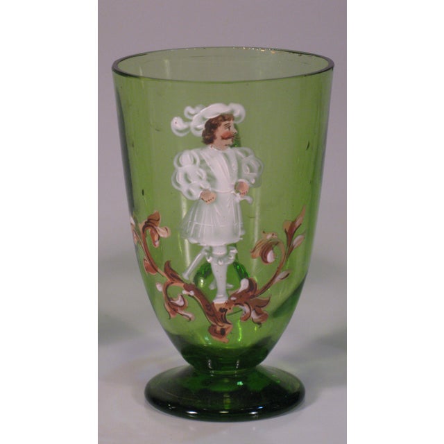 Green Tea Glass Cups Karl Moser Style Hand Panted Enamel Renaissance Guardsmen Green - Set of 4 For Sale - Image 8 of 17