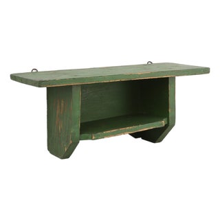 Small Rustic Green Wooden Wall Unit with Shelves, France, 1880s For Sale
