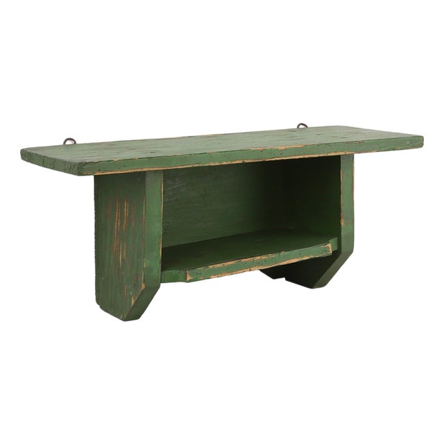 Small Rustic Green Wooden Wall Unit with Shelves, France, 1880s For Sale