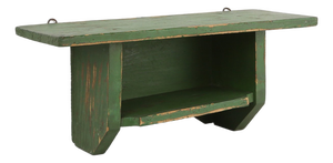 Small Rustic Green Wooden Wall Unit with Shelves, France, 1880s