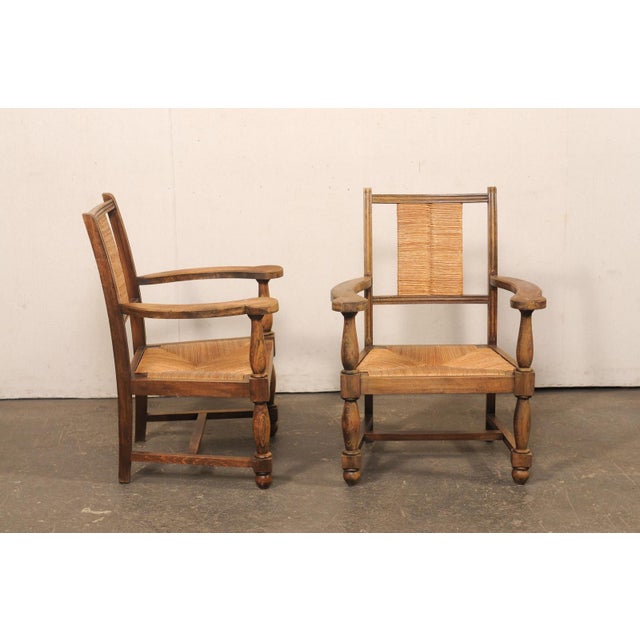 Mid 20th Century Mid 20th Century Spanish Wood Armchairs W/Rush Seat & Backs For Sale - Image 5 of 11