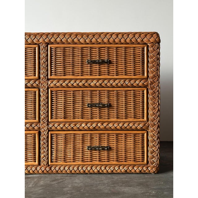 1980s Woven Wicker Six-Drawer Dresser With Braided Rope Trim, 1980s For Sale - Image 5 of 18