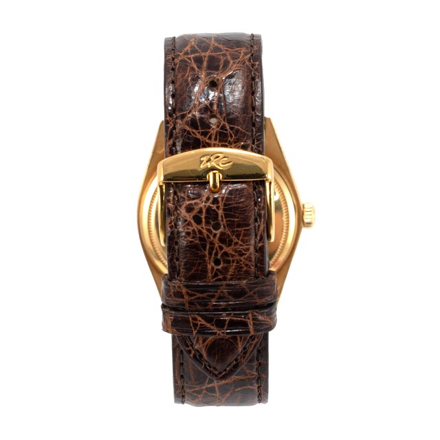 Vintage Rolex Day Date 36mm 18038 Spanish Wood Dial Brown Leather 18k Gold Watch For Sale In Houston - Image 6 of 10