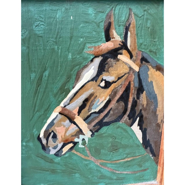 Pair of Vintage Equestrian Horse Portrait Oil Paintings in Rustic Wood Frames For Sale - Image 4 of 7