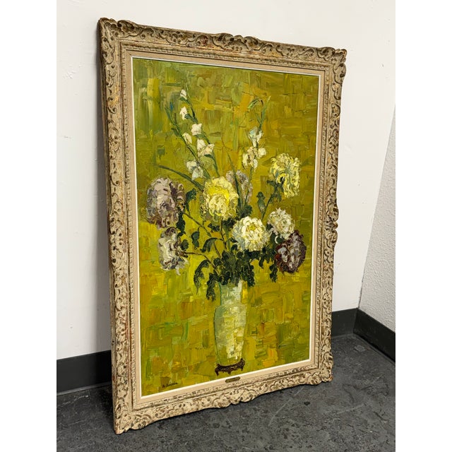 Traditional Mary Malcolm-Kluge “Fleurs” Signed Oil on Canvas Floral Still Life Painting For Sale - Image 3 of 12