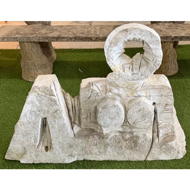 Monumental Marble Reclining Female Figure Sculpture, Manner of Henry Moore, c.1970s European, likely Italy or France,...